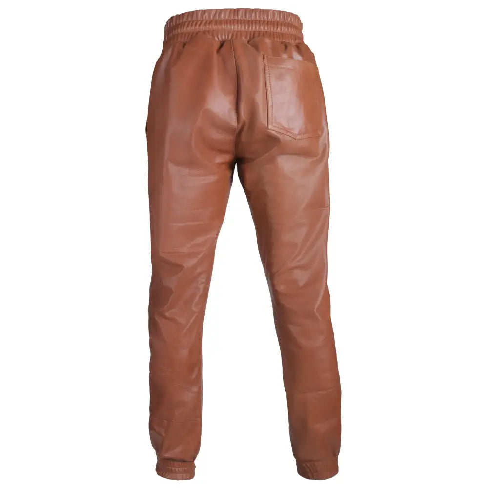 Men’s Dark Brown Rib-Knit Leather Pants-1