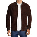 Mens Dark Brown Suede Bomber Jacket-0