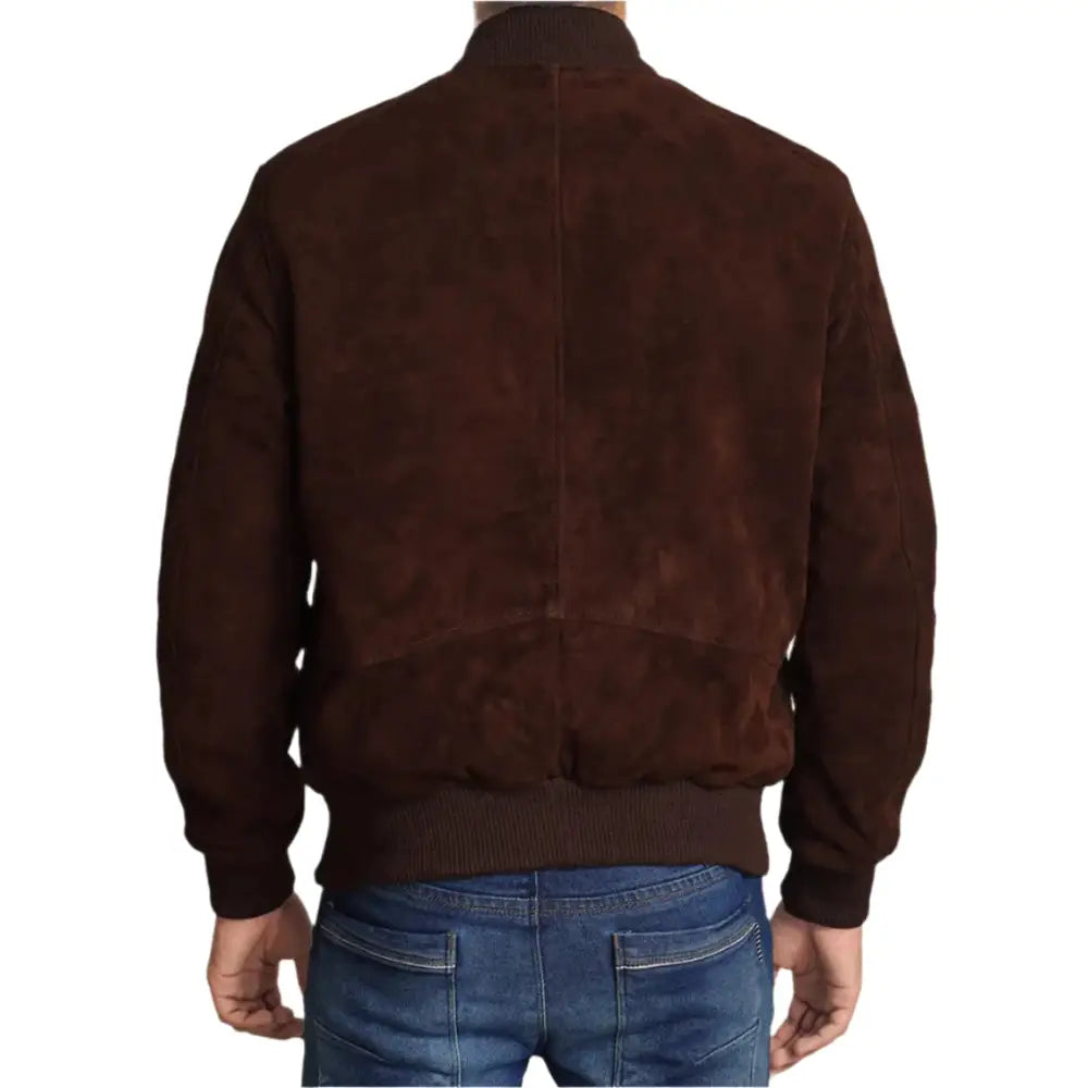 Mens Dark Brown Suede Bomber Jacket-1