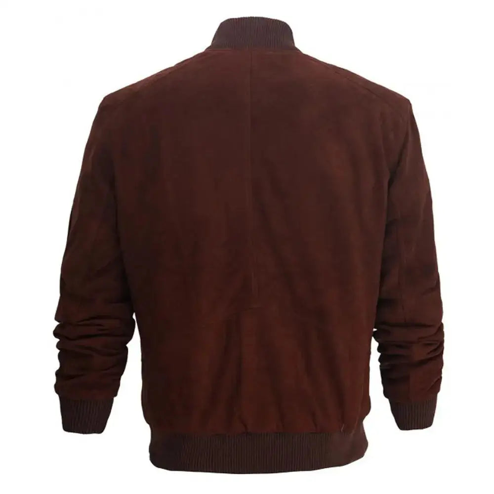 Men’s Dark Burgundy Suede Leather Bomber Jacket-1