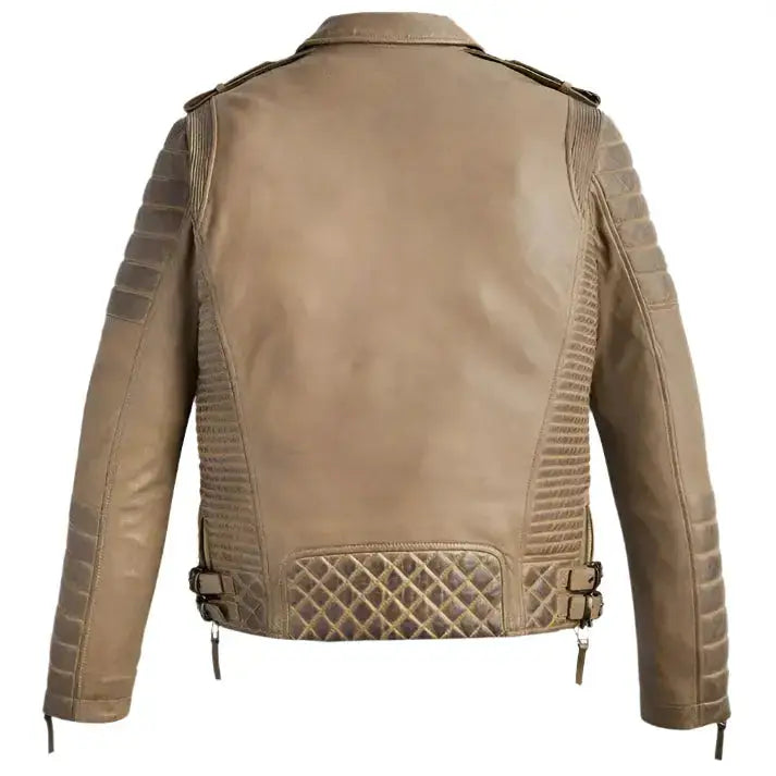 Men’s Desert Brown Waxed Leather Biker Jacket-1