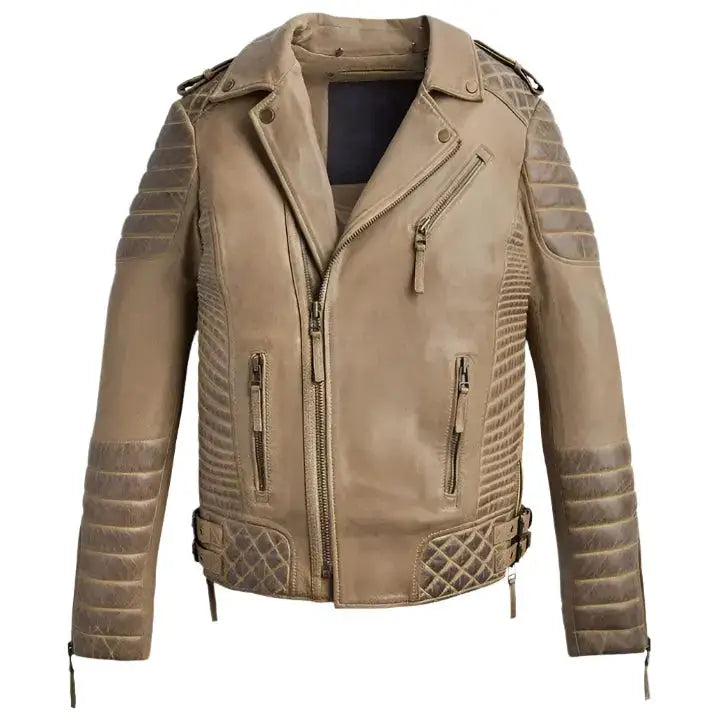 Men’s Desert Brown Waxed Leather Biker Jacket-0