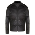 Men’s Distressed Black Leather Hooded Puffer Jacket-0
