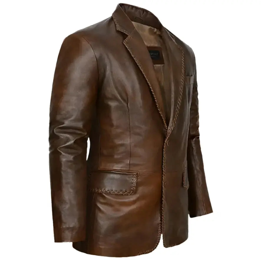 Men’s Distressed Brown Leather Blazer-2