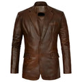 Men’s Distressed Brown Leather Blazer-0