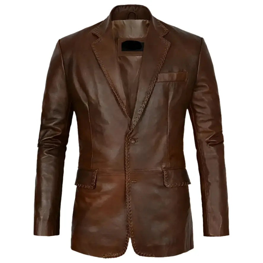 Men’s Distressed Brown Leather Blazer-0