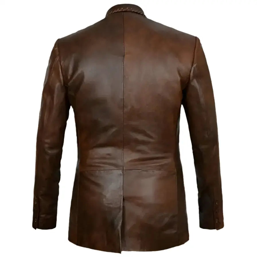 Men’s Distressed Brown Leather Blazer-1
