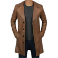 Men’s Distressed Brown Leather Winter Trench Coat-0