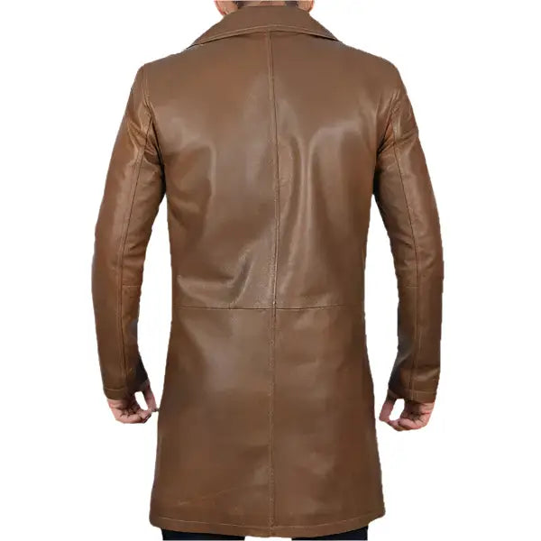 Men’s Distressed Brown Leather Winter Trench Coat-1