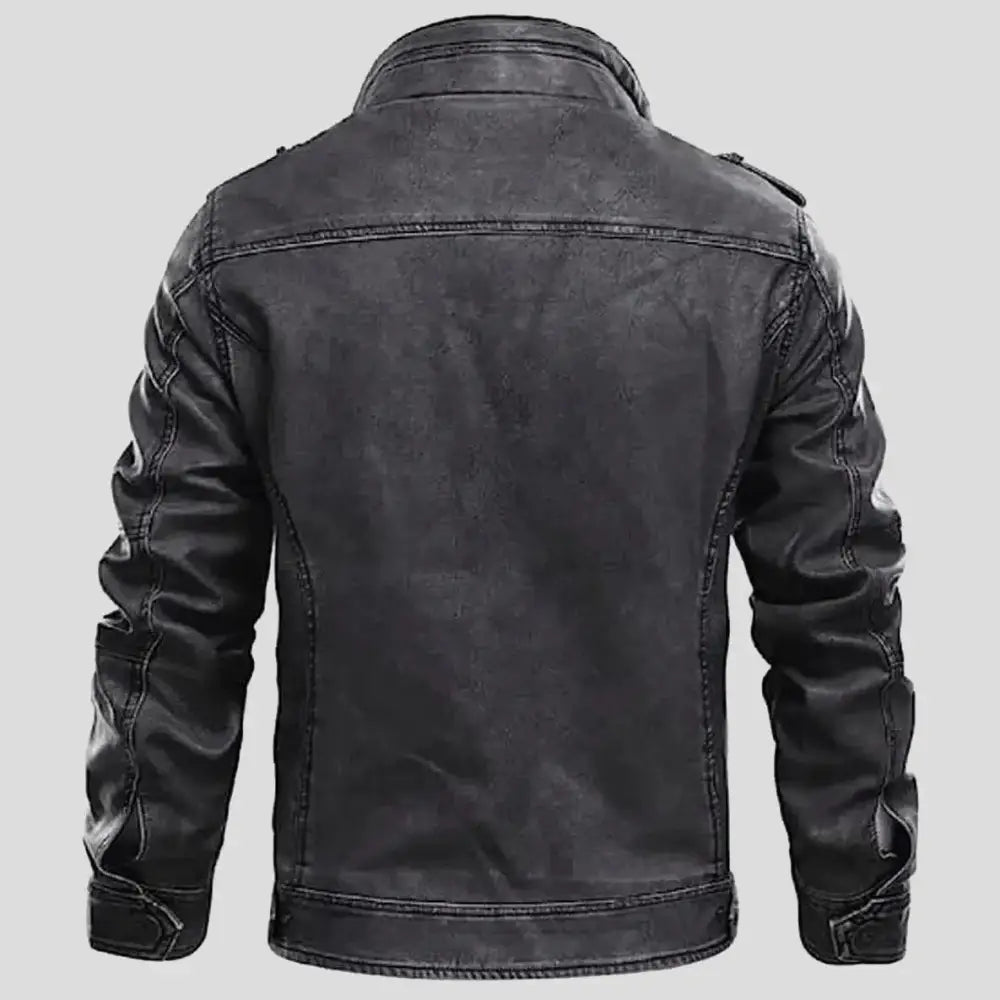 Men’s Distressed Grey Cafe Racer Leather Jacket-1