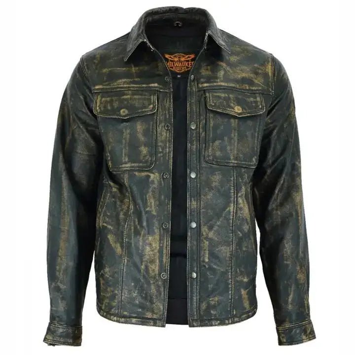 Men’s Distressed Lambskin Leather Shirt-0