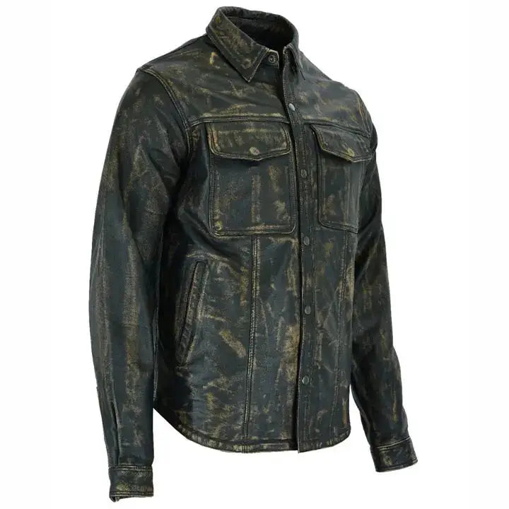 Men’s Distressed Lambskin Leather Shirt-2