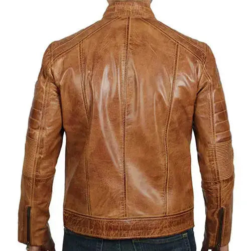 Men’s Tan Brown Cafe Racer Leather Jacket-1