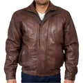 Men’s Double Collar Leather Bomber Jacket-0