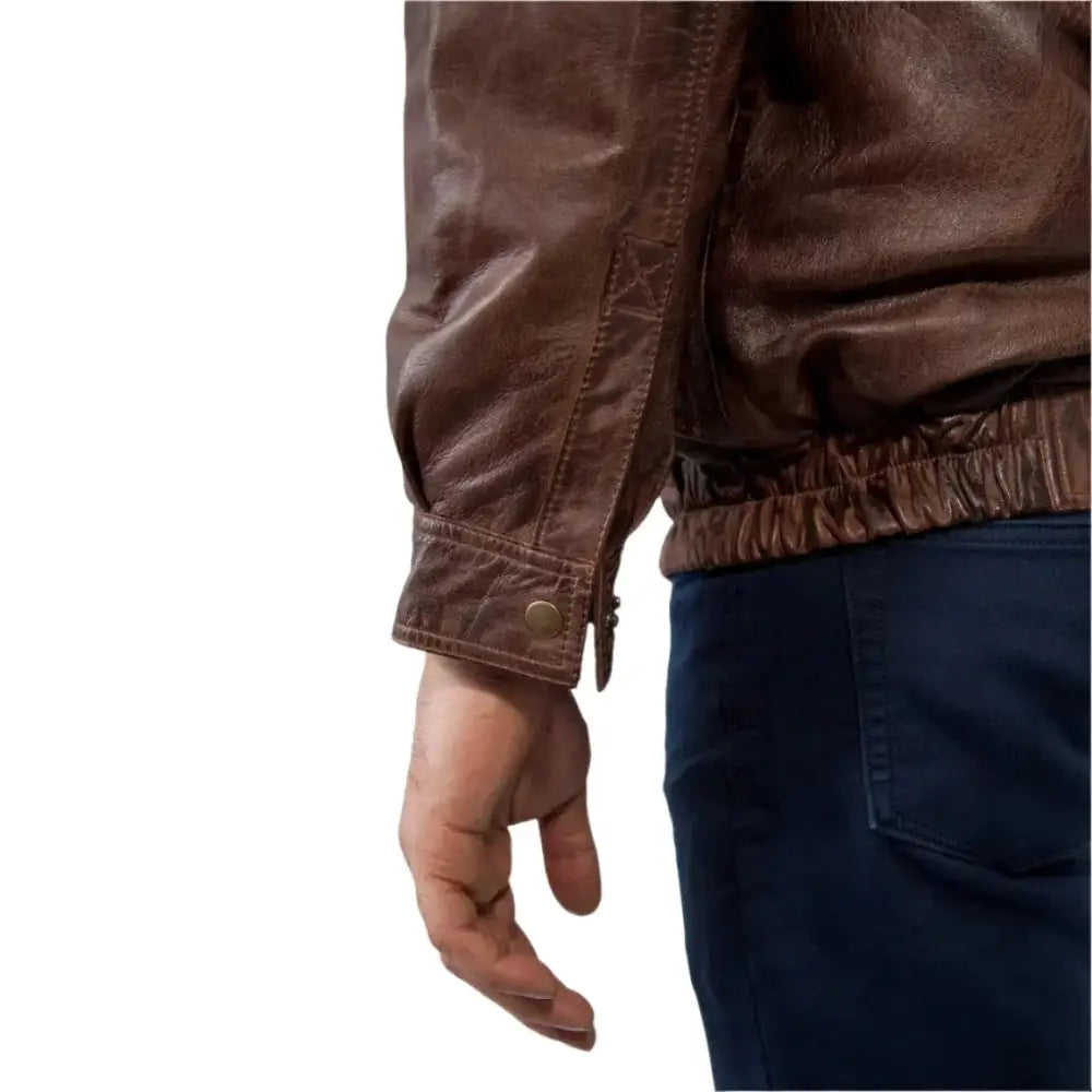 Men’s Double Collar Leather Bomber Jacket-2