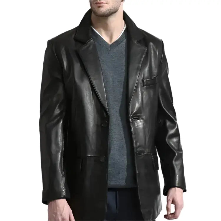 Mens Elegant Black Leather Blazer-2