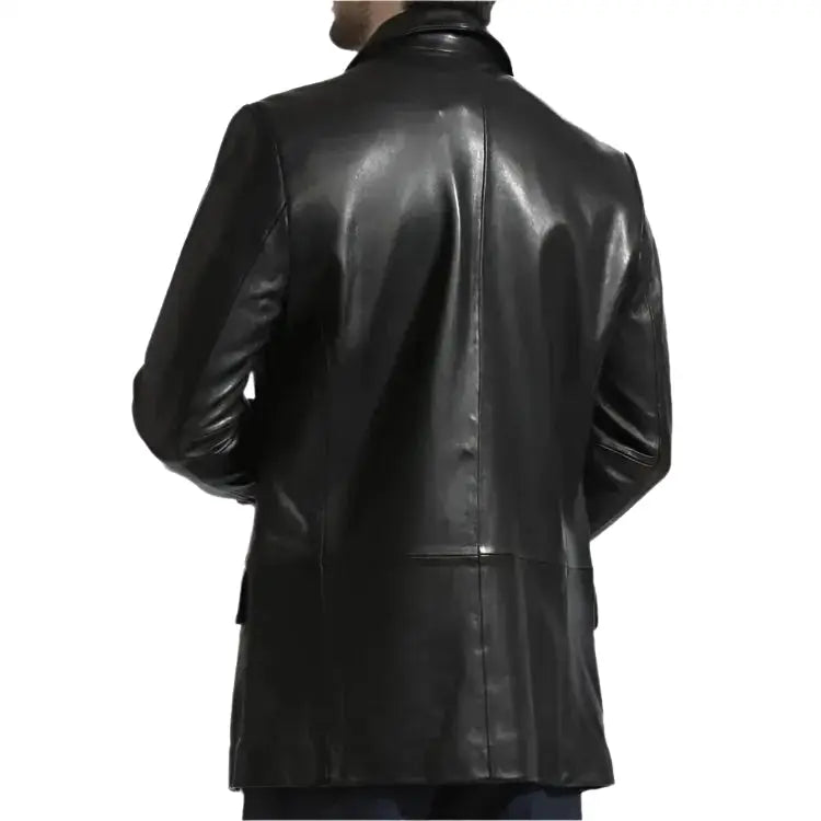 Mens Elegant Black Leather Blazer-1