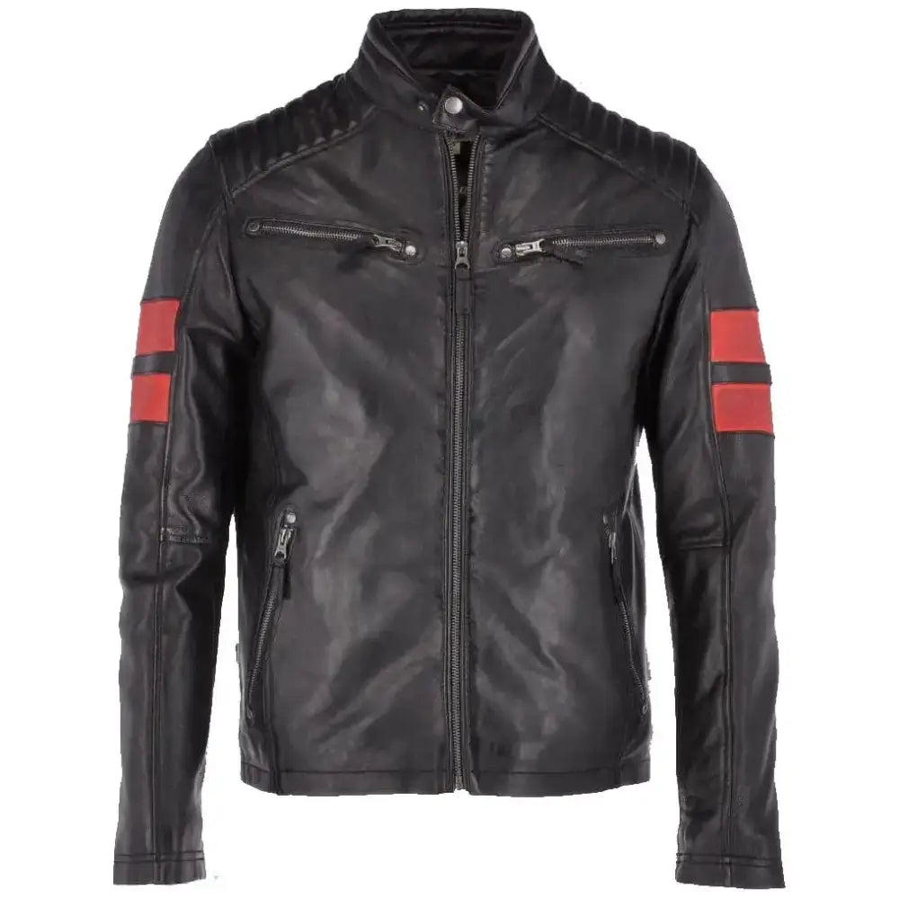 Men’s Black Leather Biker Jacket-0