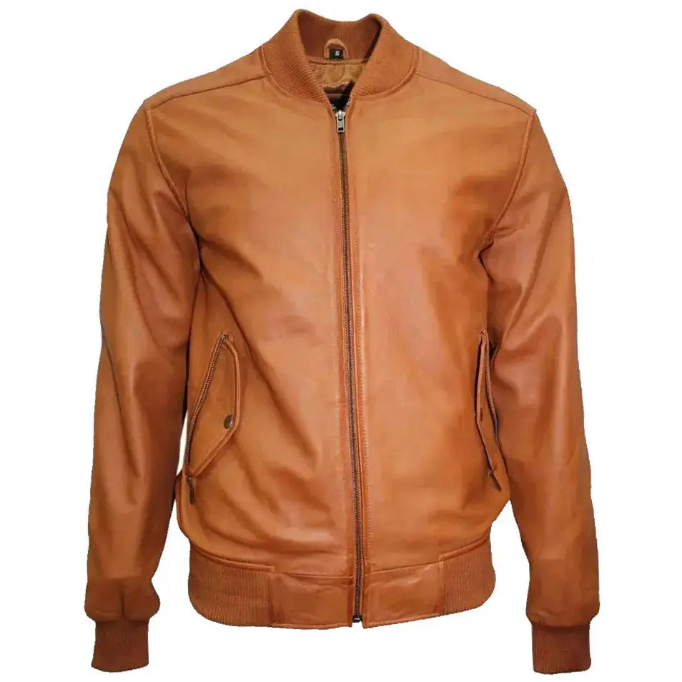 Mens Lambskin Leather Bomber Jacket-0