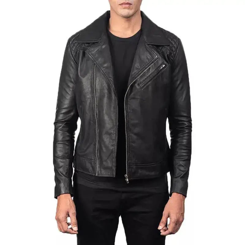 Men’s Black Leather Biker Jacket-2