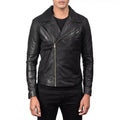 Men’s Black Leather Biker Jacket-0