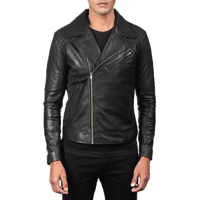 Men’s Black Leather Biker Jacket-0