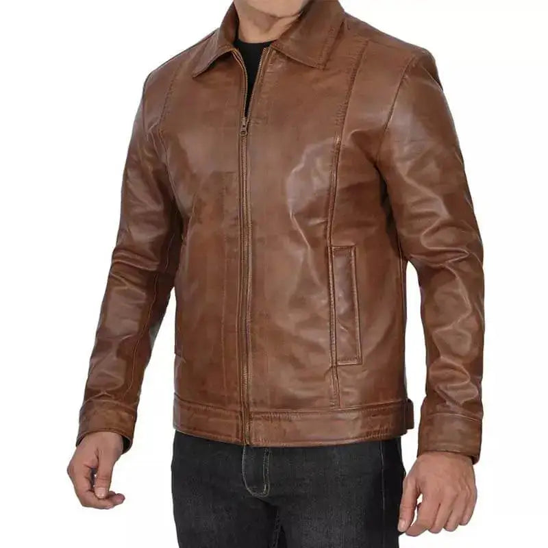Men’s Distressed Brown Cafe Racer Jacket-3