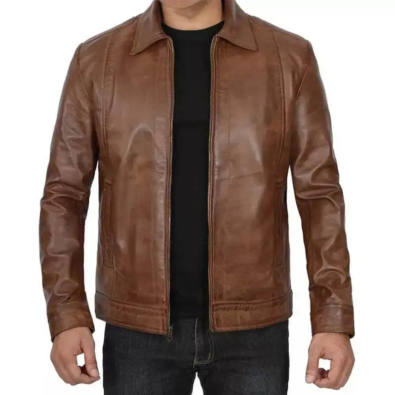 Men’s Distressed Brown Cafe Racer Jacket-1