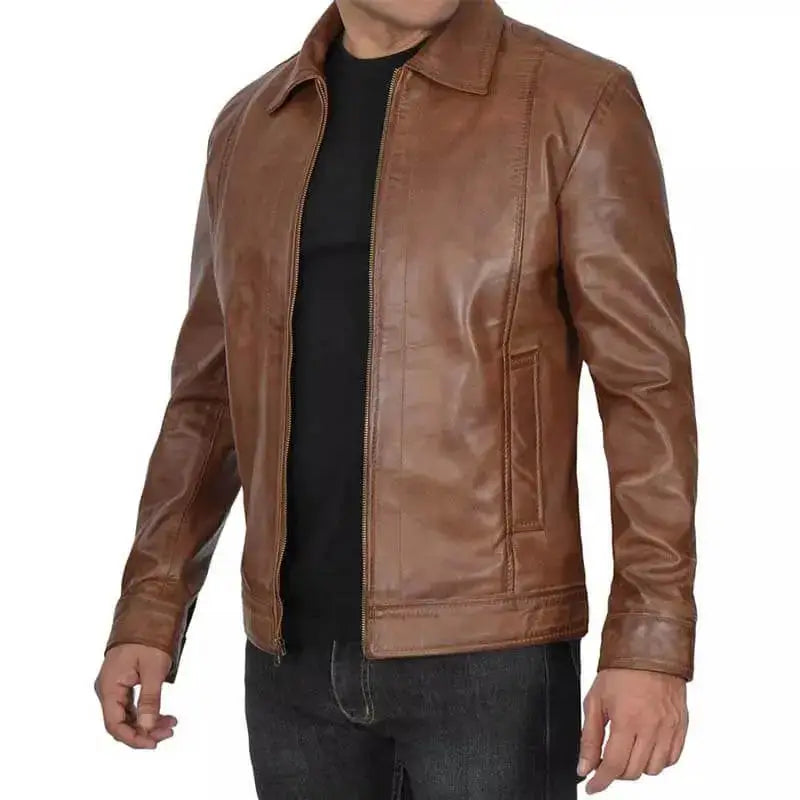 Men’s Distressed Brown Cafe Racer Jacket-4