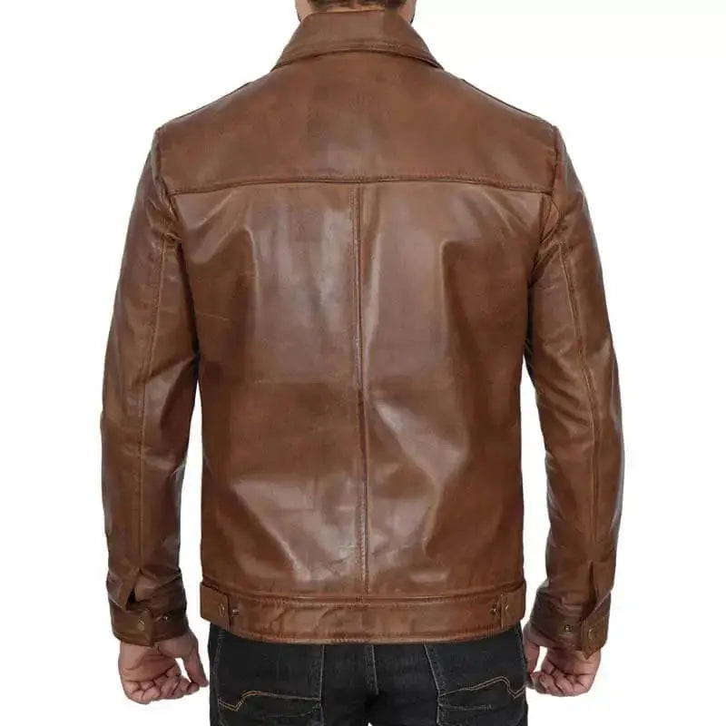 Men’s Distressed Brown Cafe Racer Jacket-2