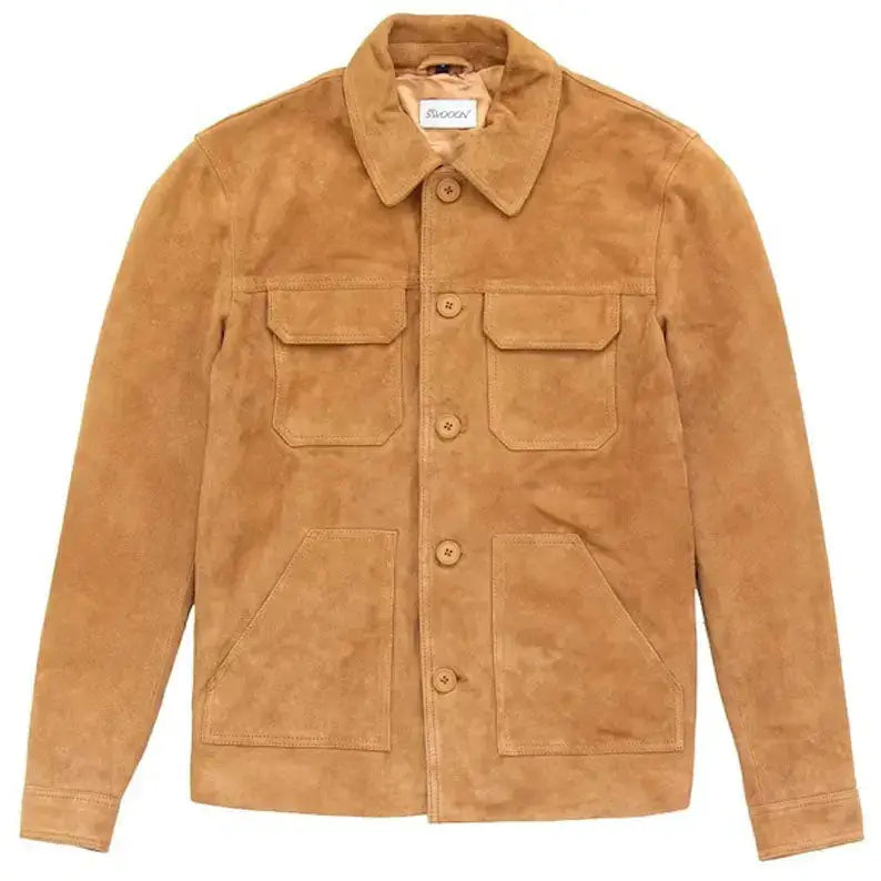 Mens Genuine Suede Leather Trucker Jacket-0