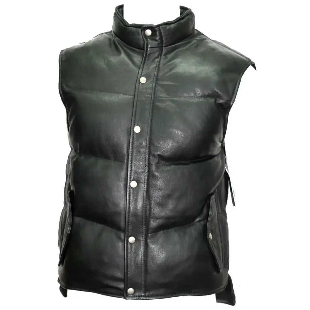 Men’s Black Leather Gilet Waistcoat Leather Vest-0