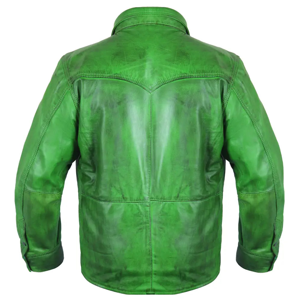 Men’s Green Lambskin Leather Shirt-2