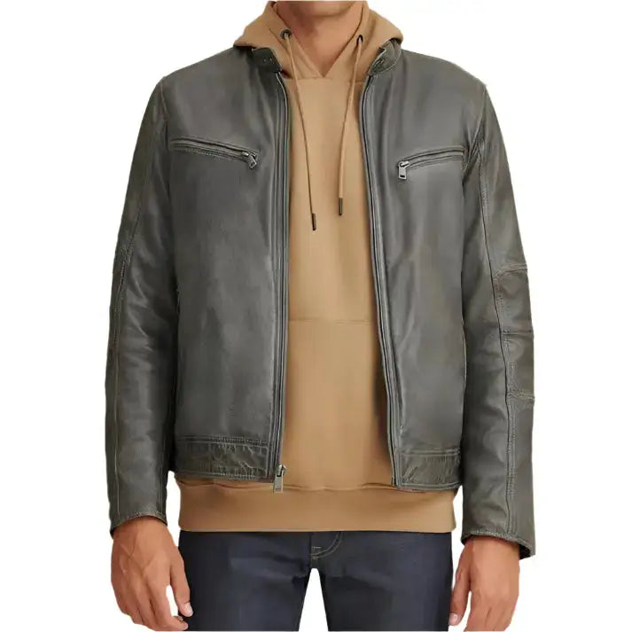 Men’s Green Motorbike Leather Jacket-0