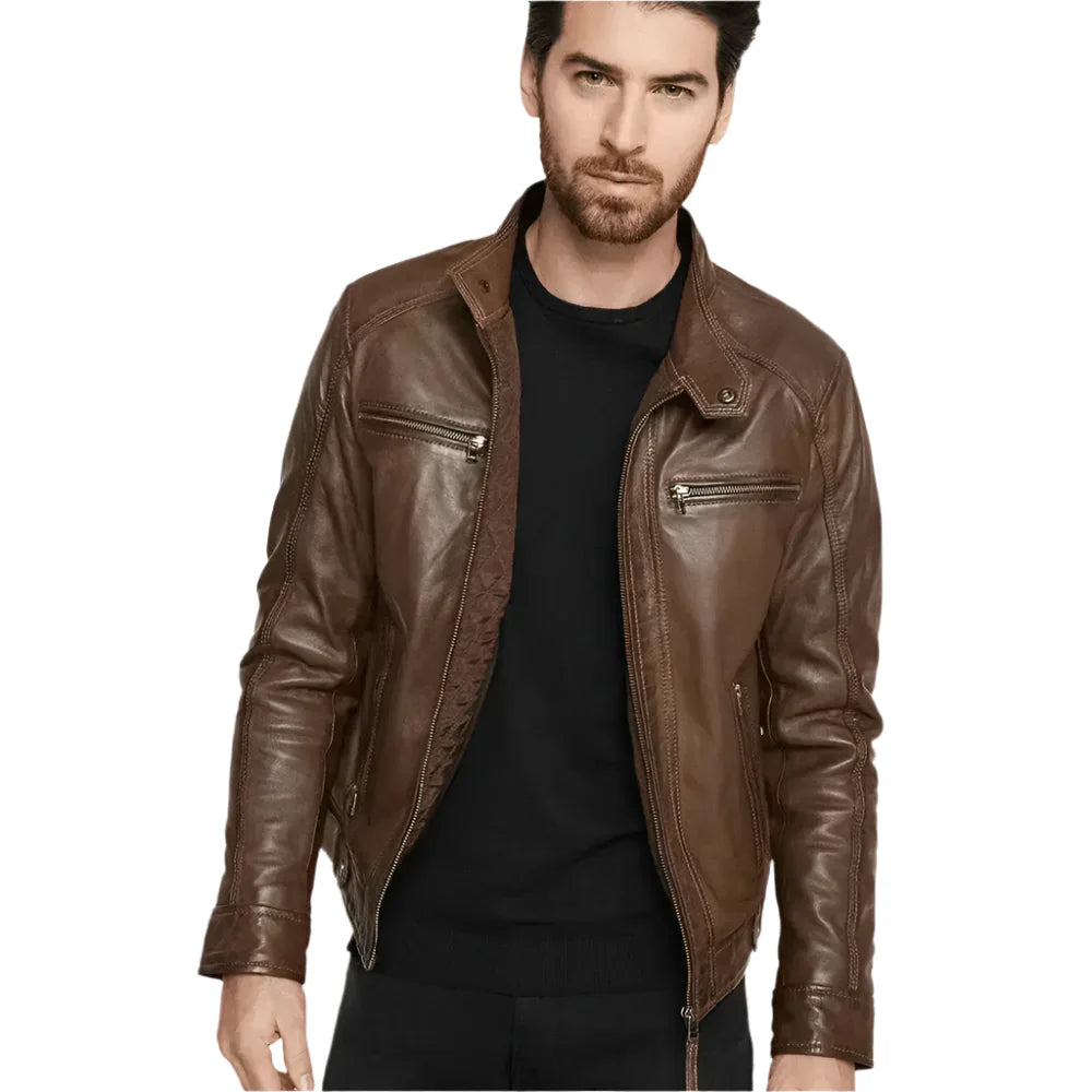 Men’s Brown Hooded Leather Jacket-1