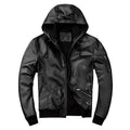 Men’s Black Hooded Leather Jacket-0