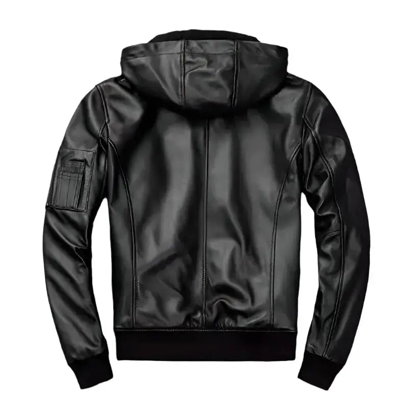 Men’s Black Hooded Leather Jacket-1