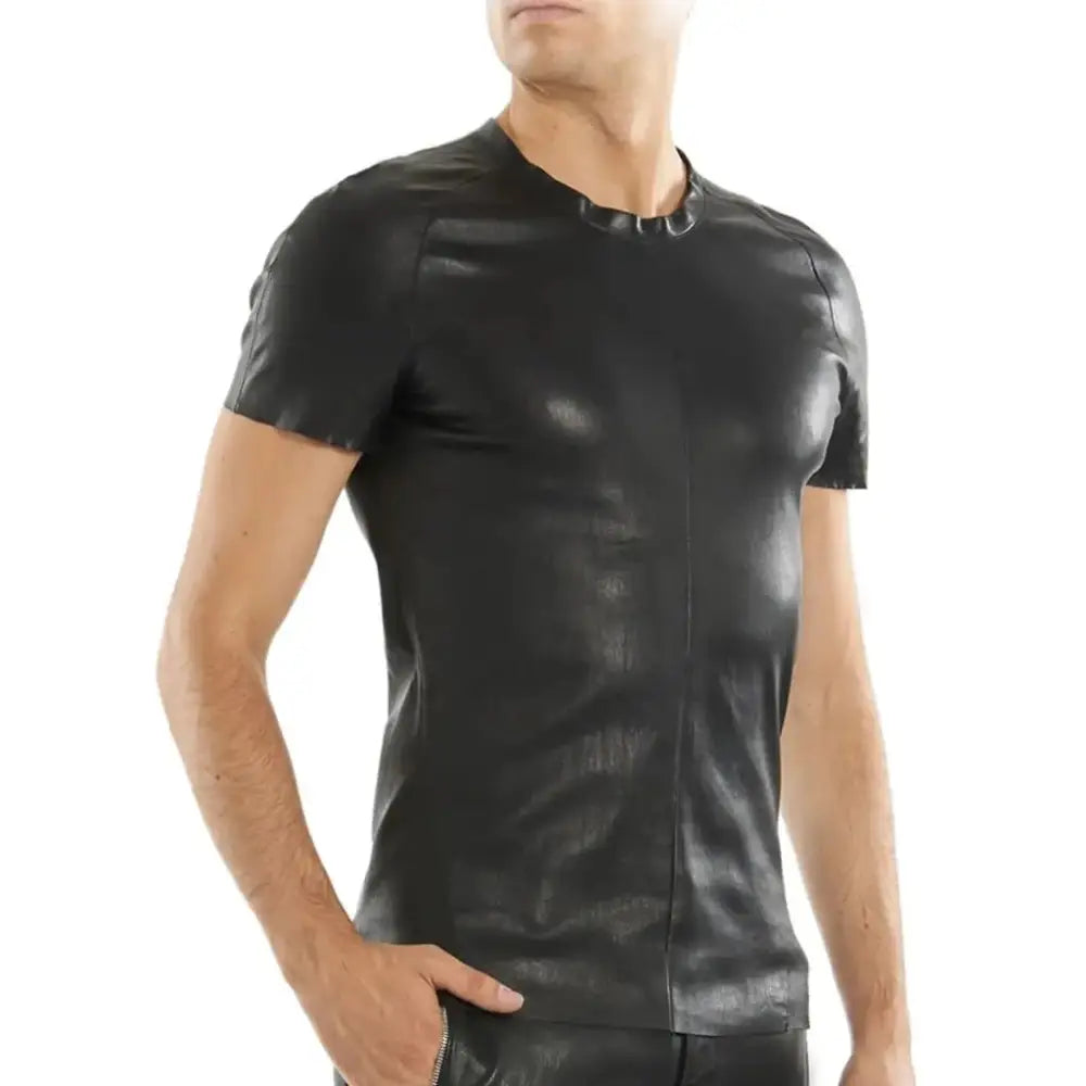 Men’s Black Leather T-Shirt-0