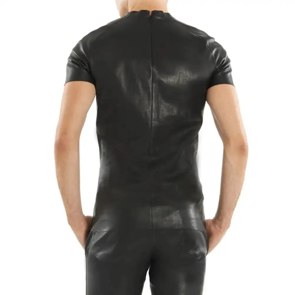 Men’s Black Leather T-Shirt-1