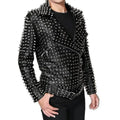 Men’s Leather Jacket with Full Silver Studded Detail-0