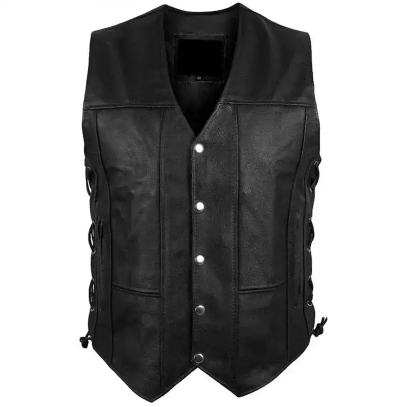 Men’s Black Leather Motorcycle Vest-0
