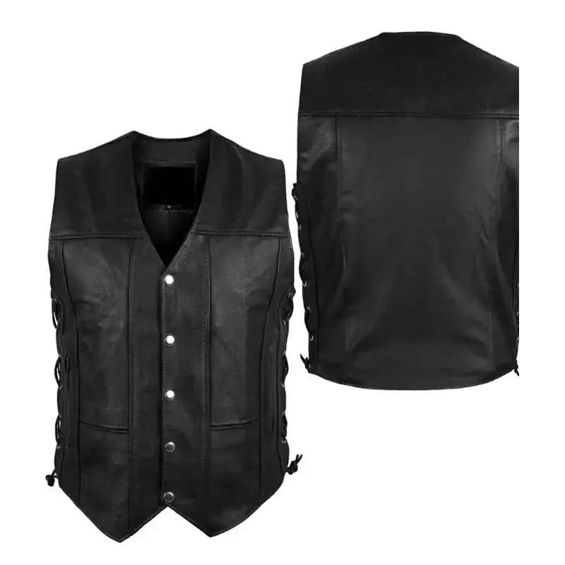 Men’s Black Leather Motorcycle Vest-2