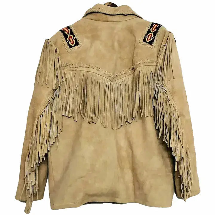 Men's Suede Fringe Leather Jacket with Beads-1