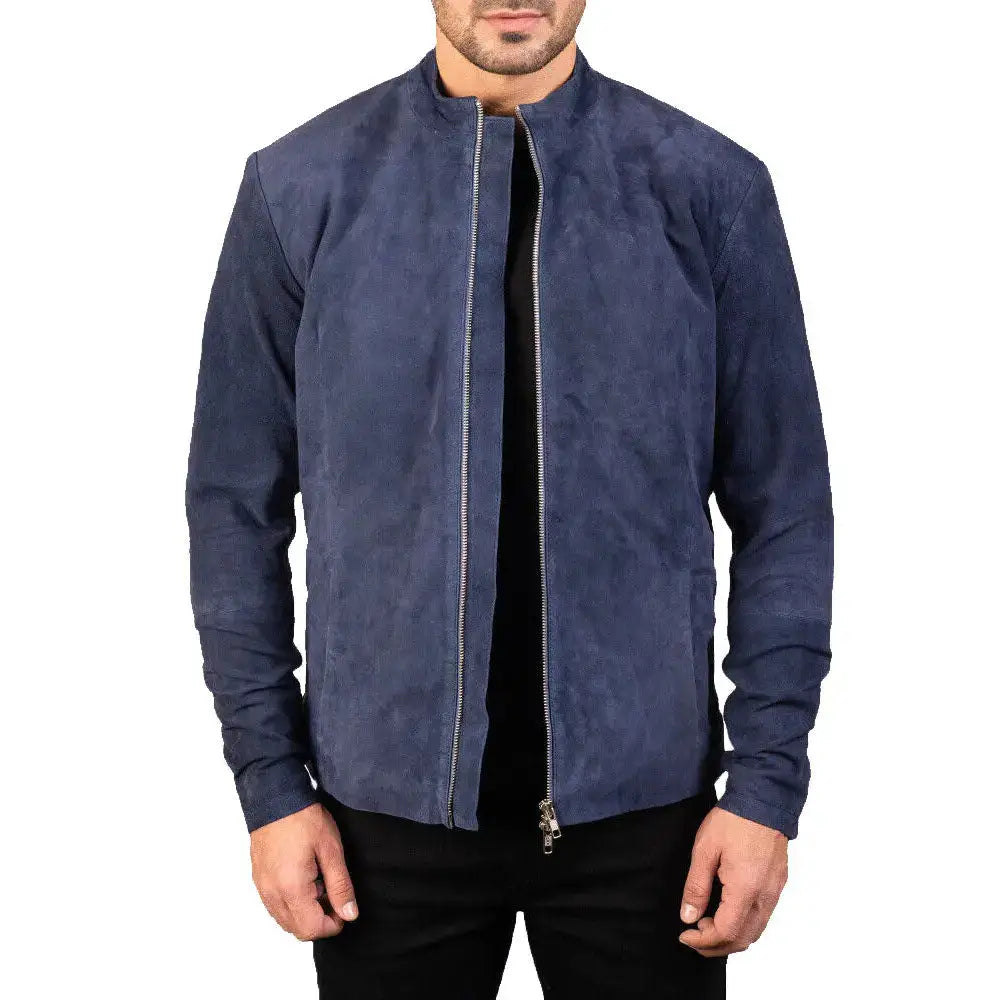Men’s Navy Blue Suede Biker Jacket-2