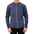 Men’s Navy Blue Suede Biker Jacket-0