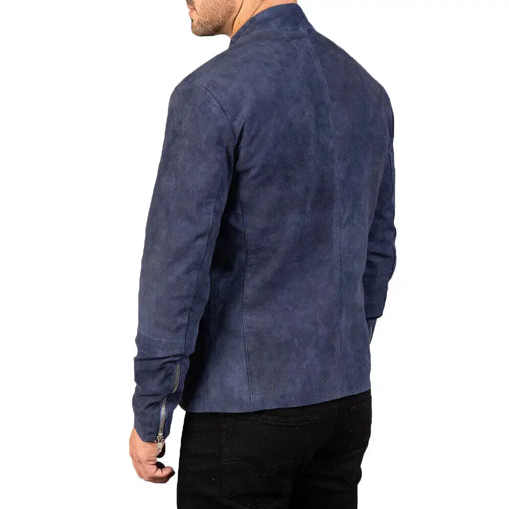 Men’s Navy Blue Suede Biker Jacket-1