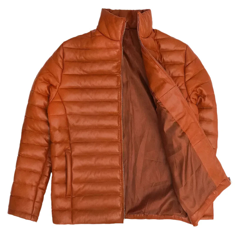 Men’s Quilted Leather Puffer Jacket-1