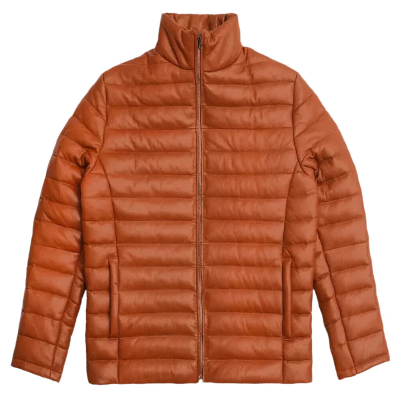 Men’s Quilted Leather Puffer Jacket-0