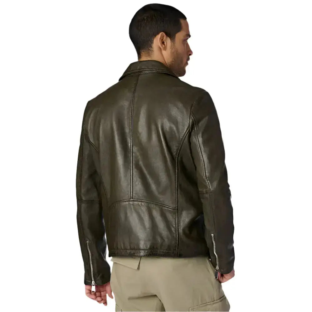 Men’s Olive Leather Moto Jacket-1