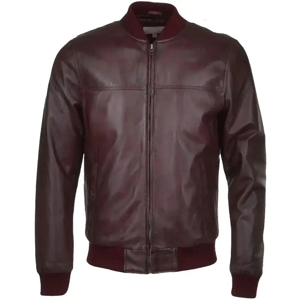 Mens Oxblood Leather Bomber Jacket-0